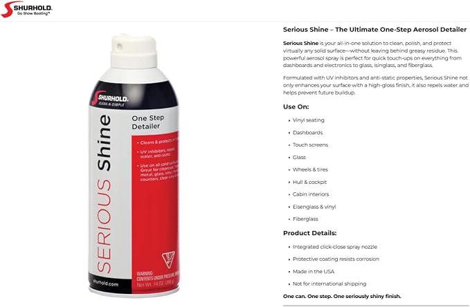 Shurhold Serious Shine Quick Detailer – All-Surface Spray Polish with UV Protection - 14 oz