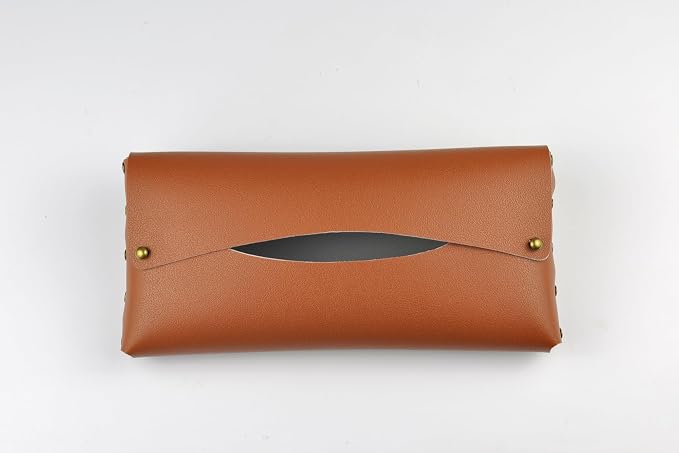 Car Tissue Holder, Tissue Case for Sun Visor, PU Leather Backseat Napkin Holder with Clips (Tan)