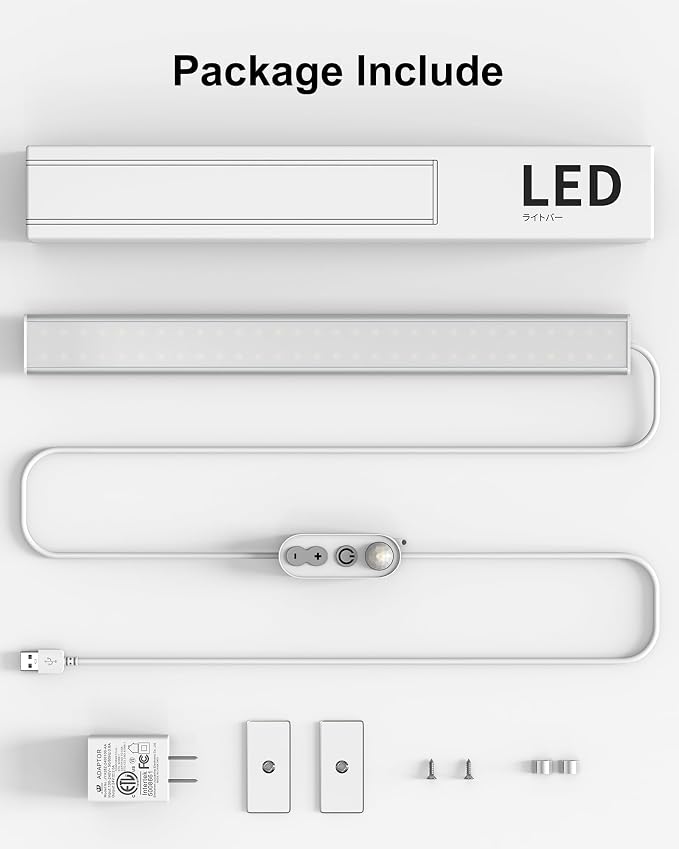 ASOKO 16" Motion Sensor Dimmable Led Under Cabinet Light Cool White | ASOKO 16 Inch Plug in LED Counter Light Bars, 6000K Cool White for Kitchen, Closet, Wardrobe, Shelf & Desk