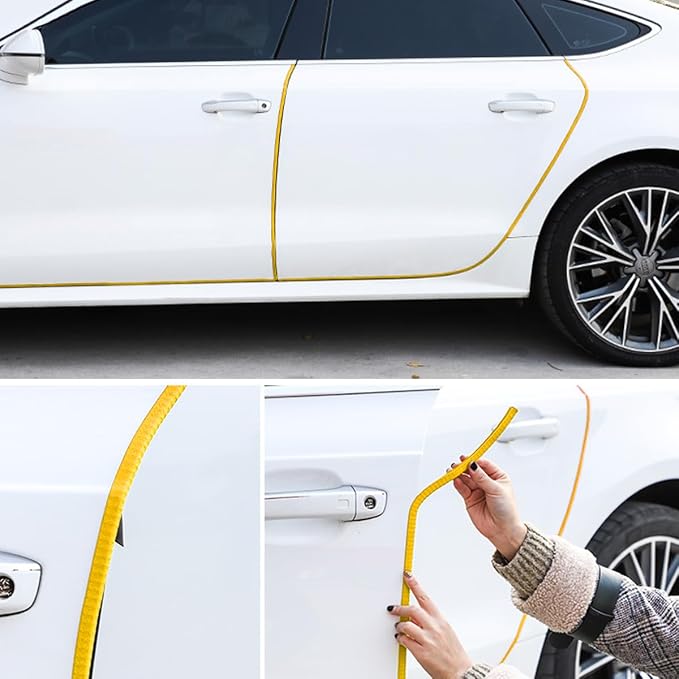 Car Door Protector Edge Guards, Universal Rubber Seal U Shape Car Door Protection, Aluminum Boat Edge Trim Guards No Glue Required, Exterior Accessories Fit for Most Cars (Yellow/16FT) | Universal fit, most cars/SUVs/trucks, rubber seal, press-on chann...