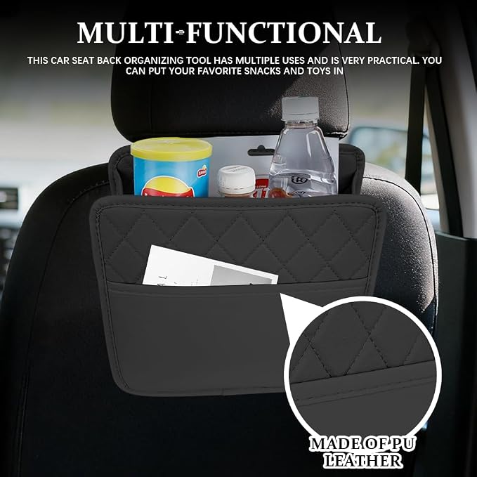 Car Seat Back Organizer, Car Organizers and Storage, PU Leather Vehicle Backseat Hanging Storage Pocket, Multipurpose Auto Organizer Hanging Universal for Most Vehicles (Black without Pocket)