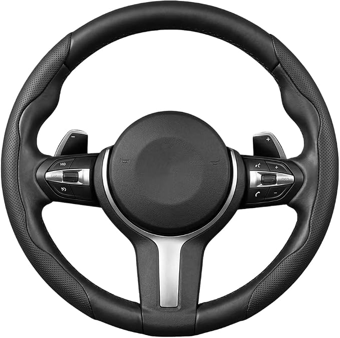 2PCS Car Steering Wheel Cover, 14.5-15" Breathable Nappa Leather Segmented Steering Wheel Protector with Non-Slip Grip, Stylish Auto Interior Decor Accessories, Universal for Vehicles (Black)