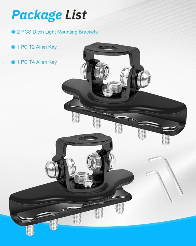 Led Pod Light Mounts, 304 Stainless Steel Universal LED Light Bar Mounting Brackets Adjustable No Need Drilling A Pillar Hood Clamp Work Light Holder for Off Road Truck SUV (Black)