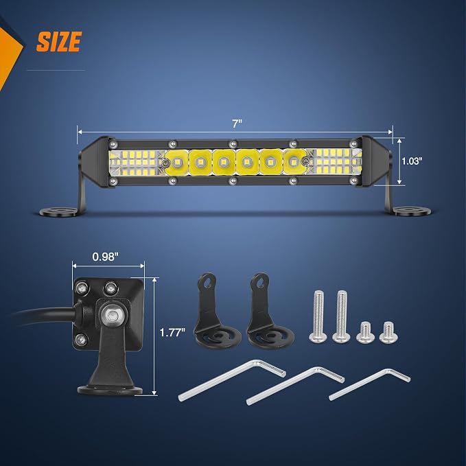 Nilight Slim LED Light Bar 2Pcs 7 Inch 16LED Single Row Spot Flood Combo Fog Driving Work Lighting Roof Bumper Lamp Offroad for 4x4 Trucks SUV ATV UTV