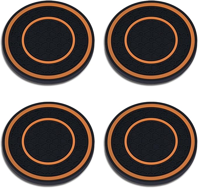 4 Pack Car Coasters for Cup Holder, 2.75 Inch Universal Auto Waterproof Coasters Silicon Insulation Cup Mats,No-Slip Anti Dust Insert Coaster for Woman Man, Suit for Vehicle Interior (Black/Orange)