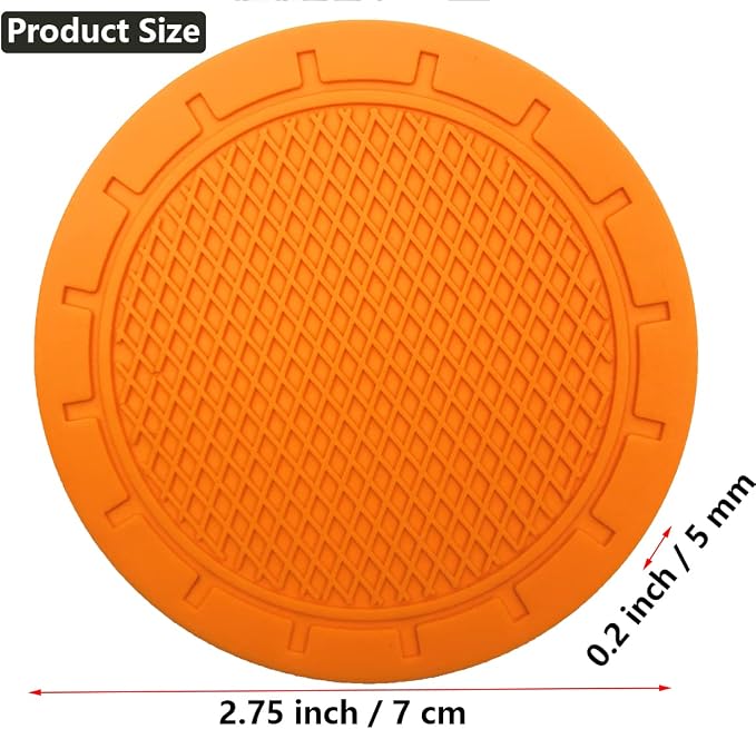 Car Cup Holder Coaster, 4 Pack 2.75 Inch Diameter PVC Non-Slip Universal Insert Coaster, Durable, Suitable for Most Car Interior, Car Accessory for Women Men Orange