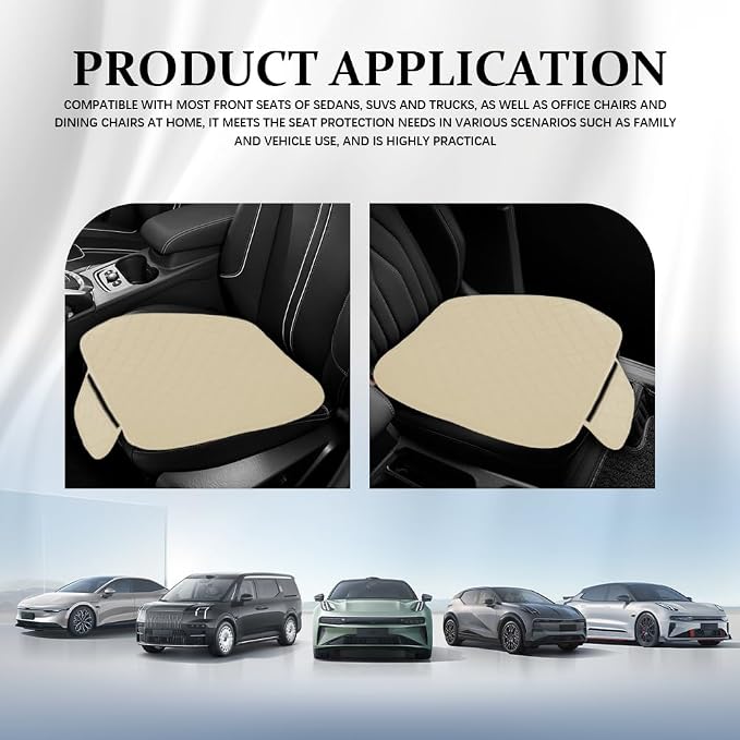 Leather Front Car Seat Cover, Anti-Slip Car Seat Bottom Covers, Full Wrapped Bottom Seat Protectors with Storage Pocket, Universal Comfortable Seat Cushion Fit Vehicles SUVs Trucks (K2-Beige)
