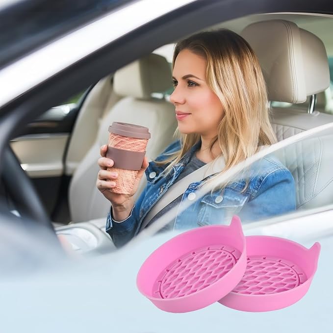 Zpana 4PCS Car Cup Holder Coasters, Silicone Non-Slip Vehicle Cup Recessed Mats, Sift-Proof Automotive Interior Drink Insert Decor Accessories, Universal for SUV, Sedan, Truck (Pink)
