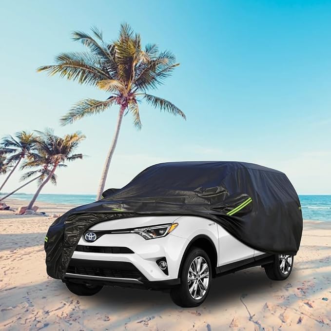 KouKou Waterproof SUV Car Cover Suitable for Toyota Rav4 from 2005 to 2025, 7 Layers Windproof All Weather Waterproof Outdoor Cover Sun Rain UV Dust Snow Protection. Black