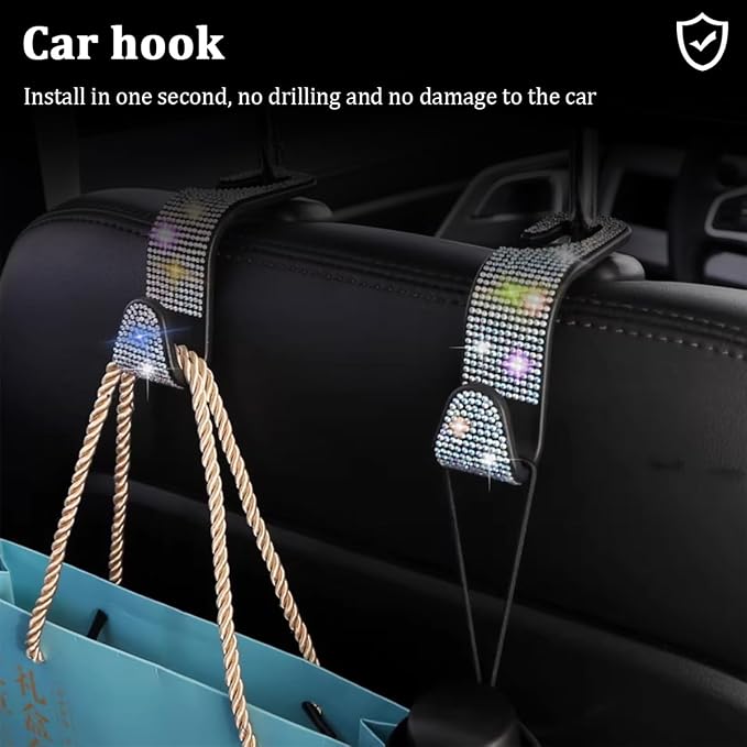 27PCS Bling Car Accessories Set for Women, 14.5-15" Crystal Rhinstone Steering Wheel Cover, License Plate Frame, USB Charger Phone Holder, Girly Auto Decor Set, Universal Fit (Multicolor)