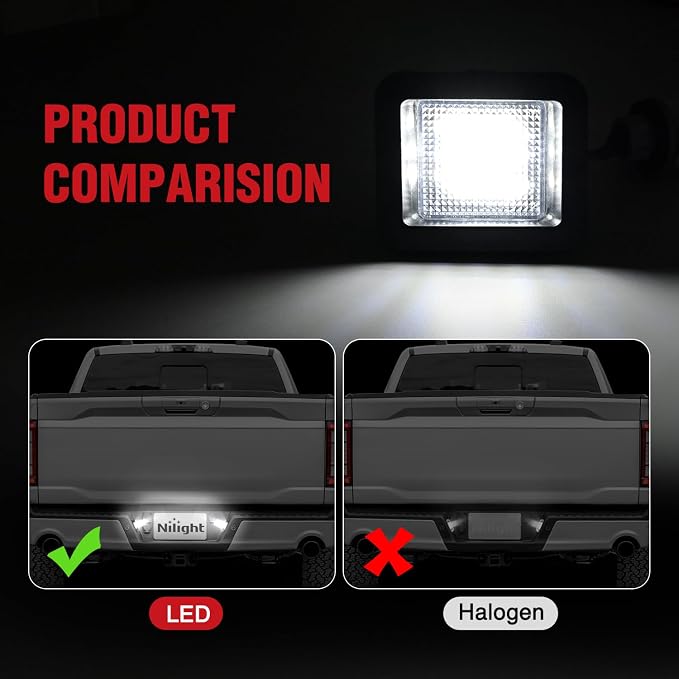 Nilight License Plate Lights Compatible with 2015 2016 2017 2018 2019 2020 Ford F150 Raptor Clear Lens Black housing 6000K White 2PCS Pack
