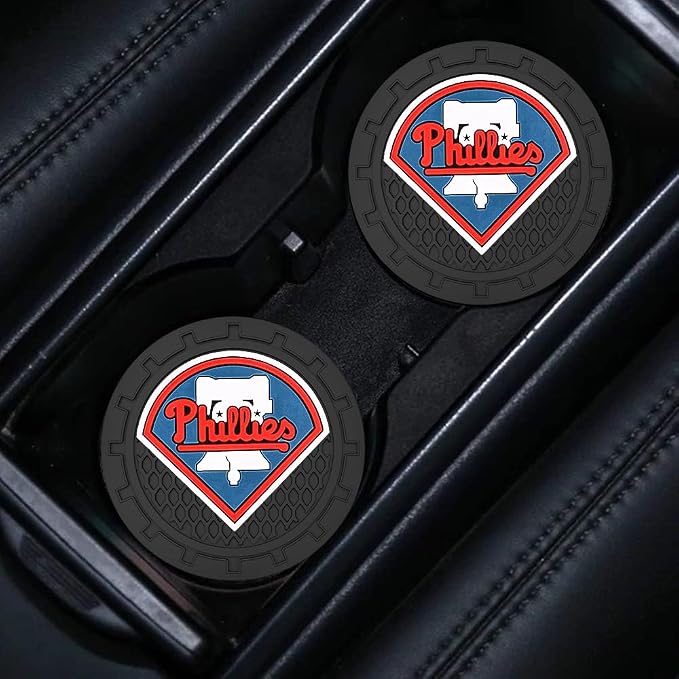 Baseball Fans Car Cup Holder Coasters for Phila Phillies Fans, 2 Pack Phillies Silicone Non-Slip Cup Mats, 2.75" Car Cup Holder Inserts for Auto Interior