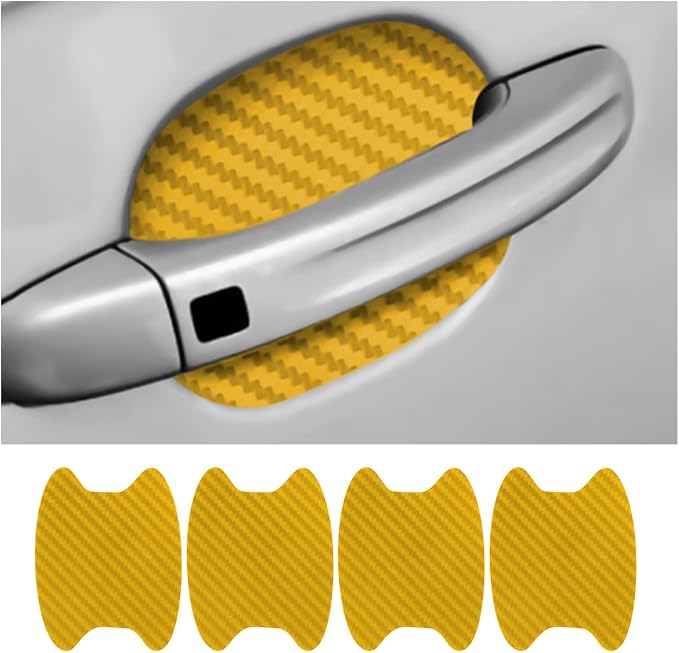 4PCS Car Door Handle Protector Sticker, Universal Carbon Fiber Anti-Scratches Auto Door Handle Protective Film for Most Car Handles(Gold/4PCS)