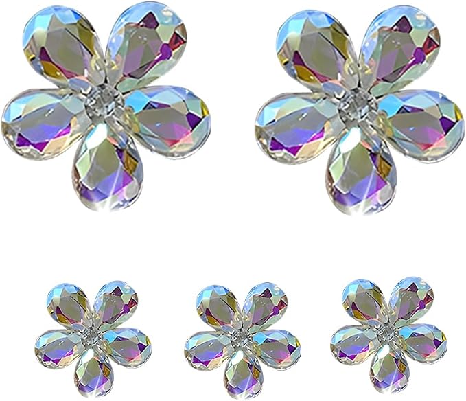 5PCS Bling Flower Car Air Vent Clips, Crystal Rhinestone Vehicle Air Conditioning Outlet Clip, Diamond Automotive Interior Decoration Charm, Universal for Automobile RV Truck (Multicolor)