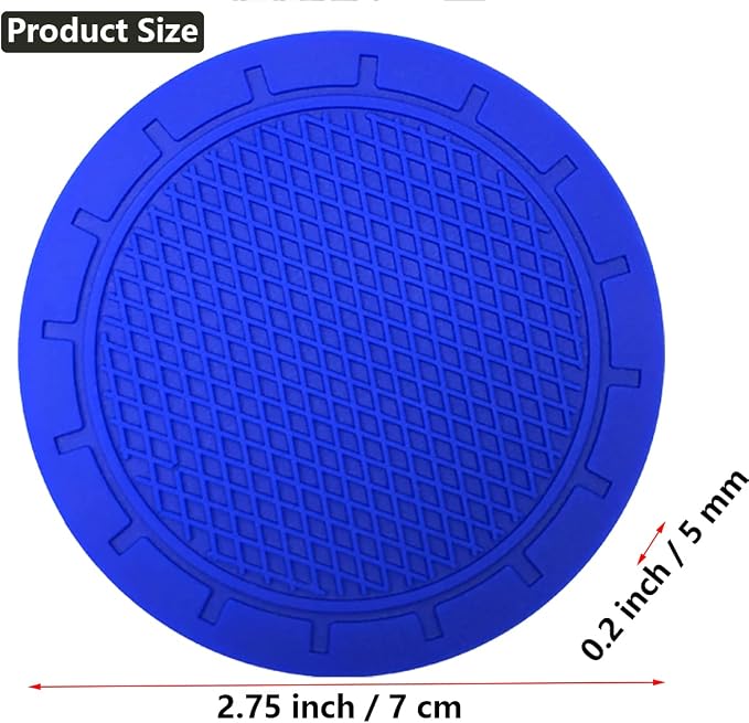 Car Cup Holder Coaster, 4 Pack 2.75 Inch Diameter PVC Non-Slip Universal Insert Coaster, Durable, Suitable for Most Car Interior, Car Accessory for Women Men Dark Blue