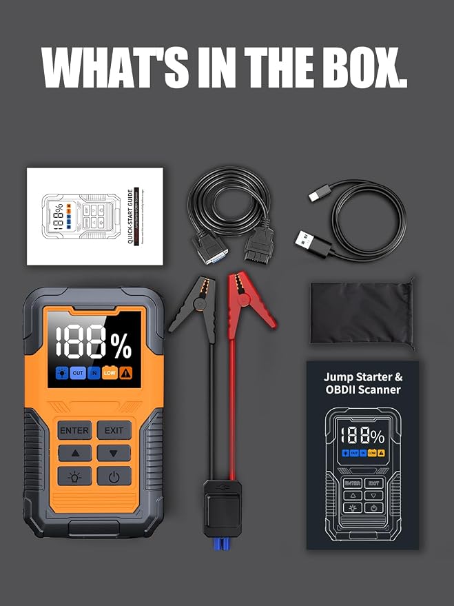 Car Battery Jumper Starter with OBD2 Scanner 7000A for All Gas & 14L Diesel | Portable Jump Starter for 12V Dead Battery, Code Reader, Scan Diagnostic Tool with Jump Cable Flashlight Emergency Kits