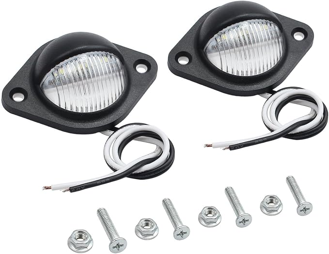 Justech 2 PCS 3LEDs License Plate Light, 12V 24V Waterproof Number Plate Lights, Universal Tag Lights for License Plates Tag Lamps Assembly for Trucks, SUV, Trailers, Van, RV, Boats - Black