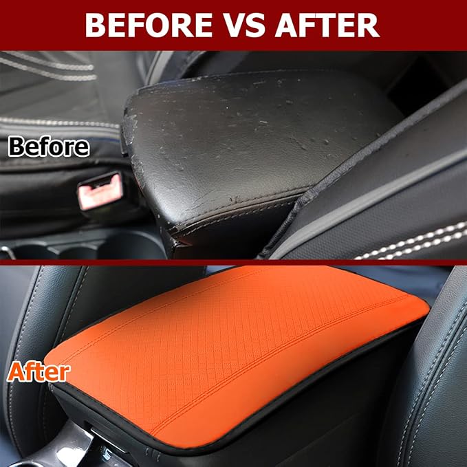 8sanlione Car Armrest Storage Box Mat, Fiber Leather Car Center Console Cover, Car Armrest Seat Box Cover Accessories Interior Protection for Most Vehicle, SUV, Truck, Car (Orange)