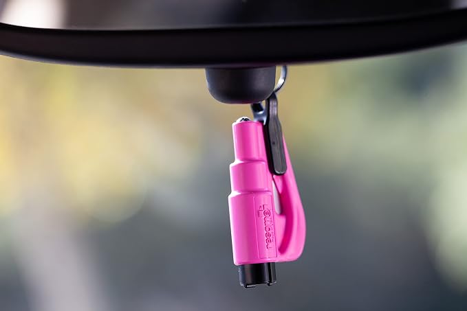 Resqme Accessory Pack The Original Emergency Keychain Car Escape Tool, 2-in-1 Seatbelt Cutter and Window Breaker, Made in USA With Visor Clip, Lanyard, Keyring and Cable Tie - Pink