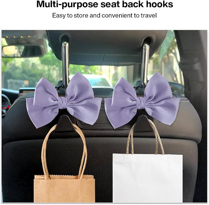 2-Pack Car Seat Headrest Hooks, Handbag Hangers, Light purple | Storage organizer for handbags, clothes, coats and grocery bags; practical interior accessory for most cars and SUVs