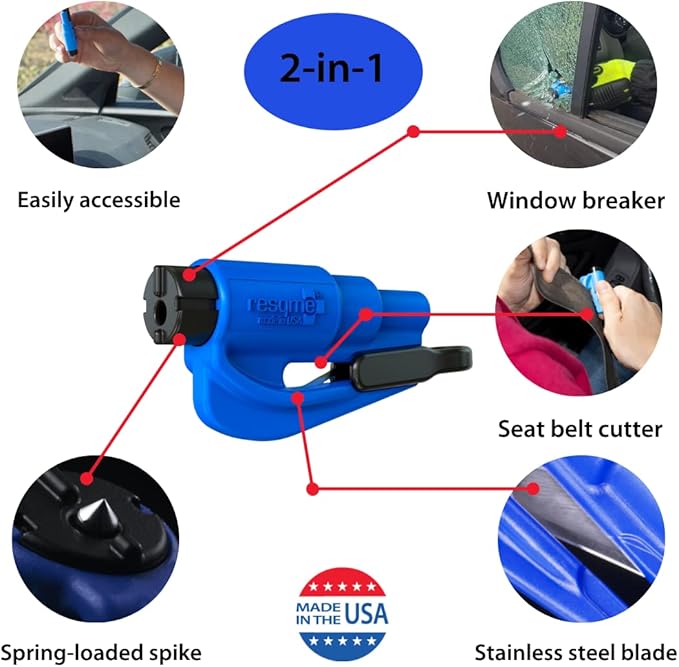 resqme The Original Emergency Keychain Car Escape Tool, 2-in-1 Seatbelt Cutter and Window Breaker, Made in USA, Family Pack of 3, Orange, Black, Pink - Compact Emergency Hammer