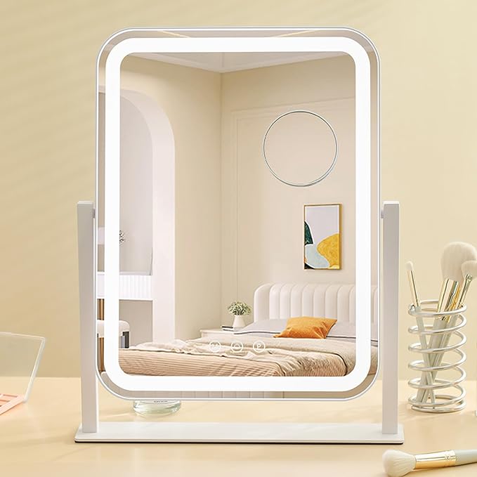 HIEEY Vanity Mirror with Lights, Three Color Lighting Modes, and 5X Magnification Mirror, Smart Touch Control, 360°Rotation (16.73" x 13.38" White,Gift Box)