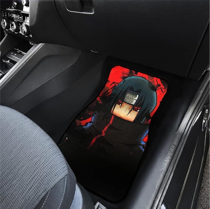 Anime Car Carpet Mat Set of 2 Front, Black Itchii Design Automotive Accessories Interior All Weather Floor Mats Decor with Non Slip Black Anti Skid Backing