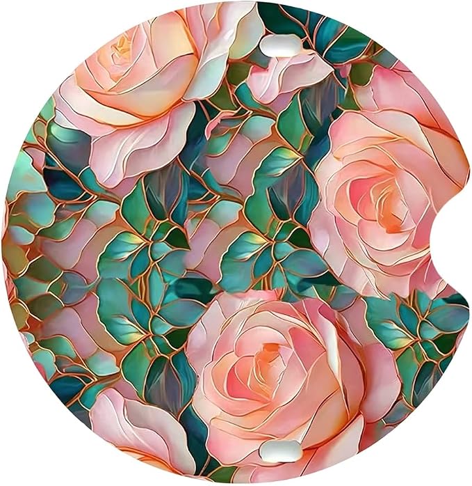 2Pack Car Cup Holder Coasters Absorbent Ceramic Coaster 2.56" for Women & Men Auto Accessories (Ceramic Flower Pink)