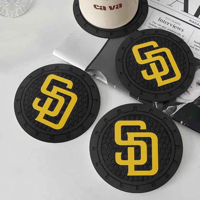 Baseball Fans Car Cup Holder Coasters for San Diego Padres Fans, 2 Pack Padres Silicone Non-Slip Cup Mats, 2.75" Car Cup Holder Inserts for Auto Interior