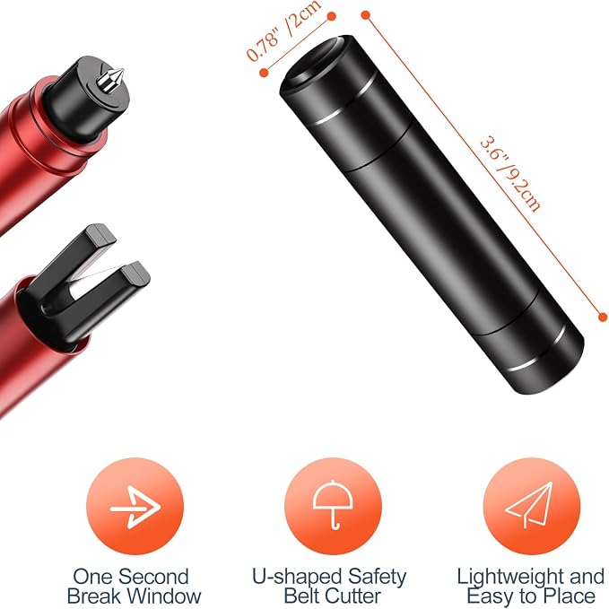2PCS Window Breaker Seat Belt Cutter 2-in-1 Window Punch Multifunctional Auto Safety Hammer Portable Car Emergency Escape Tool Survival Gadgets for Land and Underwater (Black&Red)