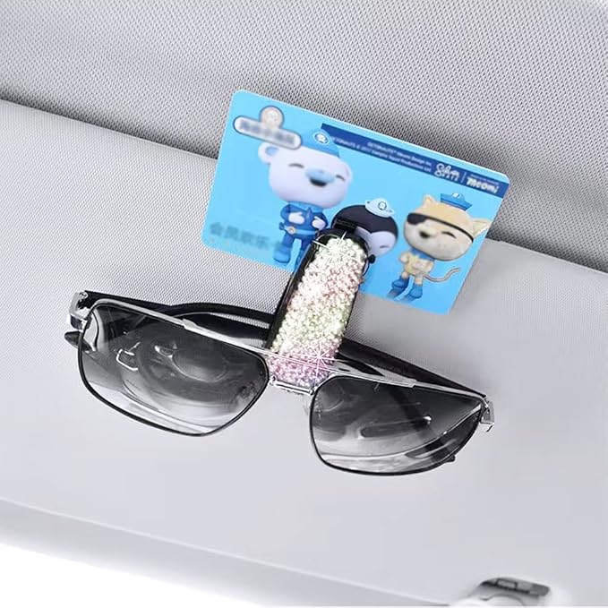2PCS Bling Rhinestone Car Sun Visor Glasses Holders W/Anti-Scratch Sponge | Car Decoration for Women Girls,Ticket Card Clip Visor Organizer,Universal Rhinestone Auto Accessories