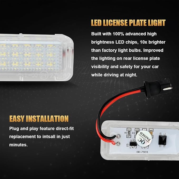 D-Lumina LED License Plate Light Tag Lamp Assembly for Fo-rd Explorer Expedition Fusion Escape Fiesta Lincoln MKC, Powered by 18-SMD 6000K White LED Tag Lights, Pack of 2
