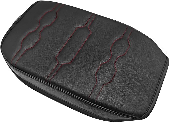 Muslogy Center Console Armrest Cover Fit for Ford Ranger 2024 2025 2026 Accessories, Comfort Armrest Pad Console Lid Cushion Vegan Leather Regular Thick(Black/Orange Trim)