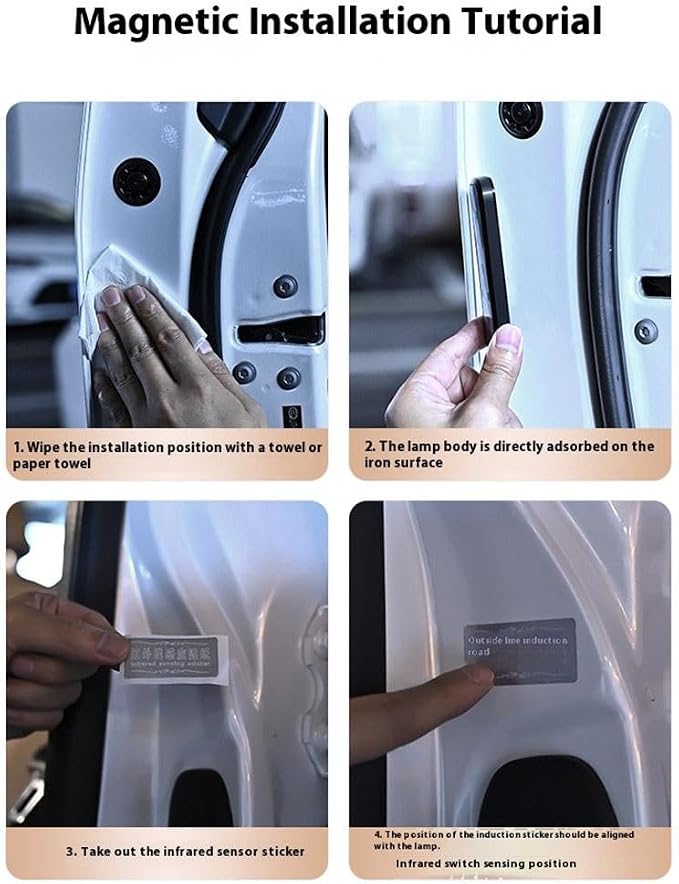 Car LED Door Lights Projector 7 Color Wireless Door Warning Lights USB Welcome Door Sill Courtesy Projection Magnetic Auto Sensing Ambient Puddle Lights (4Pcs)