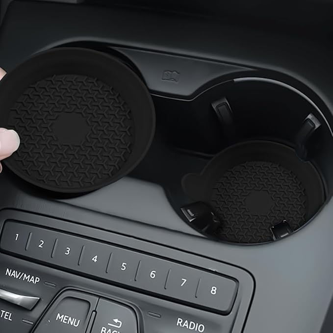 Mandark Car Cup Holder Coasters, Non-Slip Silicone Vehicle Insulation Drink Mat, Waterproof Sift-Proof Spill Recessed Automotive Interior Cup Insert Pad Accessories, Universal Fit (Black)
