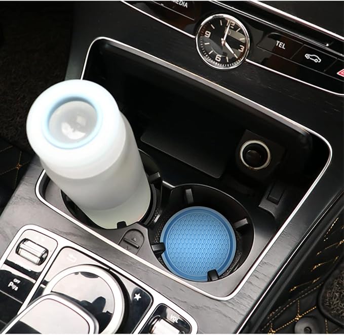Osilly 4 Pack Car Coaster, 2.75 Inch PVC Anti Slip Cup Holder Insert Coaster, Honeycomb Waterproof Drink Mat Suitable for Most Car Interior, Universal Vehicle Accessories for Women and Men (Blue)