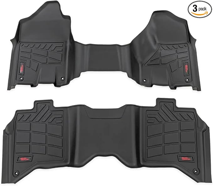 Rough Country Sure-Fit Floor Mats for Ram 2500/3500 (2019-2024) Crew Cab with Front Bench Seat - Waterproof, Non-Slip Flexible Floor Mat, Front & Rear Set
