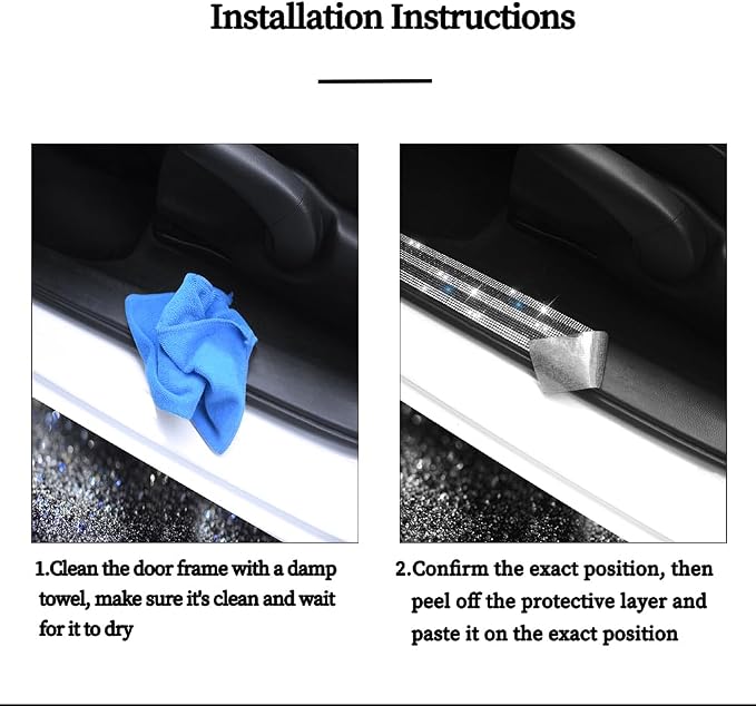 Luster Crystal Car Door Sill Plate Protectors, Bling Diamond Door Entry Guards Sill Scuff Cover Panel Step Protector Sticker with Sparkling Rhinestones Universal White & Black 2 Pcs