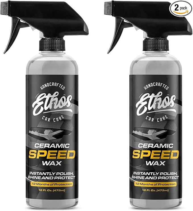 Ethos Ceramic Speed Wax – SiO2 Ceramic Coating Spray for Cars – Hydrophobic Car Wax Spray Top Coat Polish – High Gloss Shine, Ceramic Spray Wax – 12+ Month Protection - 2 Pack