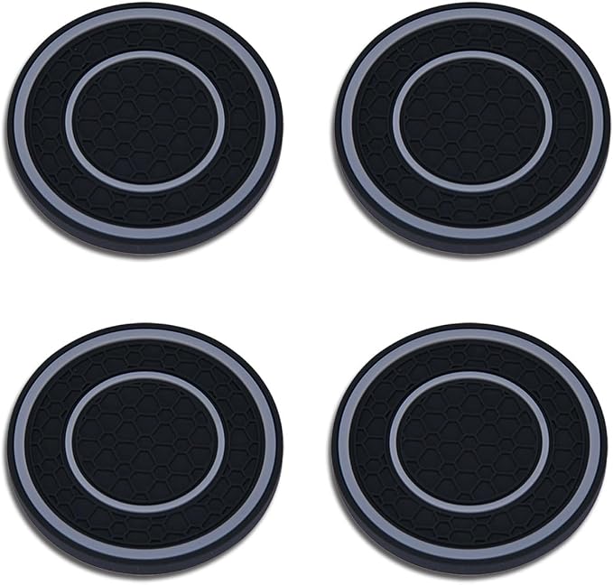 4 Pack Car Coasters for Cup Holder, 2.75 Inch Universal Auto Waterproof Coasters Silicon Insulation Cup Mats,No-Slip Anti Dust Insert Coaster for Woman Man, Suit for Vehicle Interior (Black/Gray)