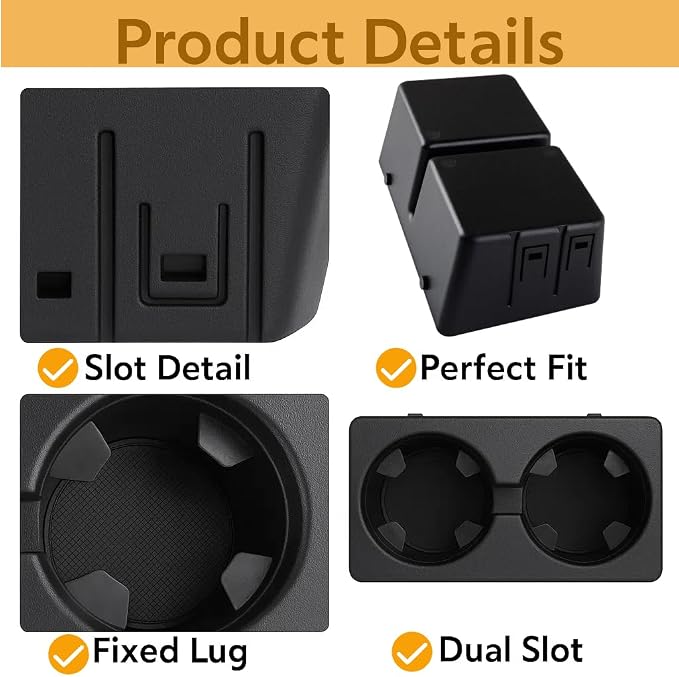 9154712 Cup Holder Compatible with Chevy Silverado Tahoe | Front Console Dual Cup Holder Insert Compatible with 2007-2013 Silverado Avalanche Sierra, 2007-2014 Suburban Tahoe Escalade