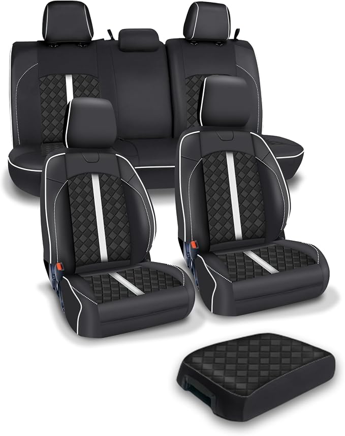 Carlimeki Leather Seat Covers Custom Fit for Tacoma Gen 3rd (2016-2023) | For Double & Crew Cab only - Fits SR, SR5, Limited, TRD Pro, TRD Sport, TRD Off-Road, Trail Special Edition - Fully Covered