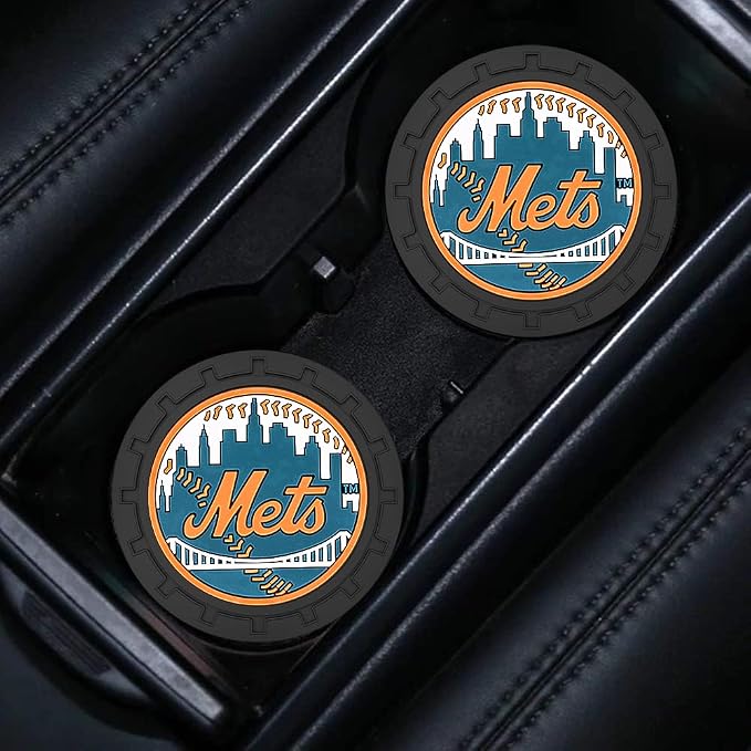 Baseball Fans Car Cup Holder Coasters for New York Mets Fans, 2 Pack Mets Silicone Non-Slip Cup Mats, 2.75" Car Cup Holder Inserts for Auto Interior