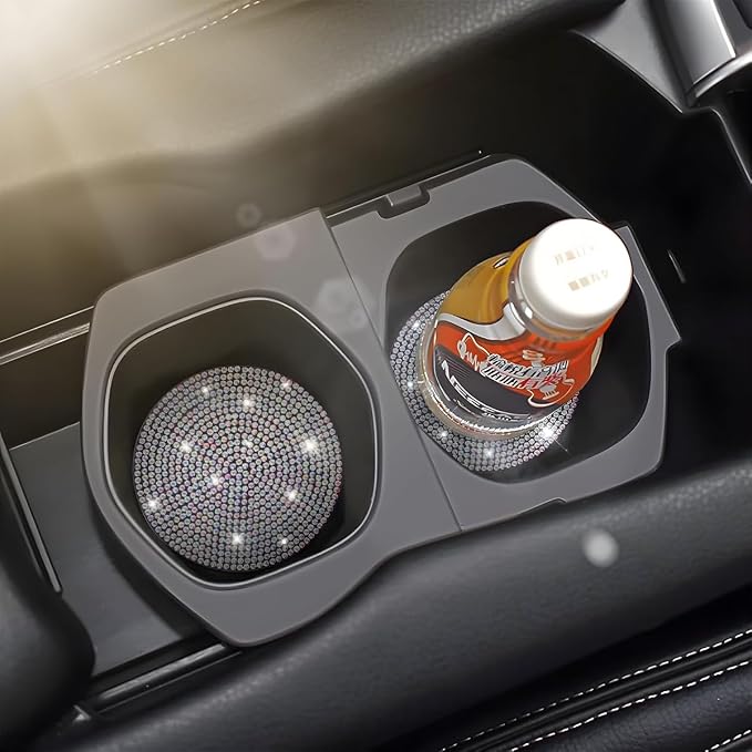 Osilly Bling Car Cup Holder Coaster, Crystal Rhinestone Anti-Slip Insert Coasters, Universal 2.75 Inch Fashion Automotive Cup Mat, Car Interior Accessories Decor Gifts for Women (Multicolor, 4PCS)