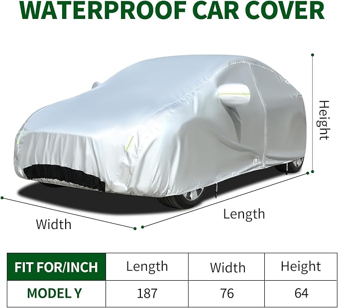 Tecoom Fit for Tesla Model Y Car Cover Waterproof All Weather, Model Y Cover Fit for 2020-2023 Tesla Model Y with Ventilated Mesh, Charge Port Opening, Fleece Lining, Trunk Opening, Zipper Door