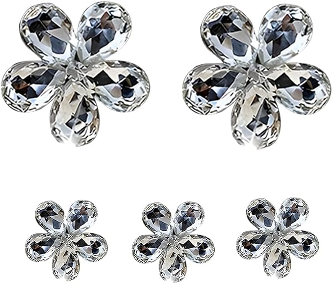 5PCS Bling Flower Car Air Vent Clips, Crystal Rhinestone Vehicle Air Conditioning Outlet Clip, Diamond Automotive Interior Decoration Charm, Universal for Automobile RV Truck (White)