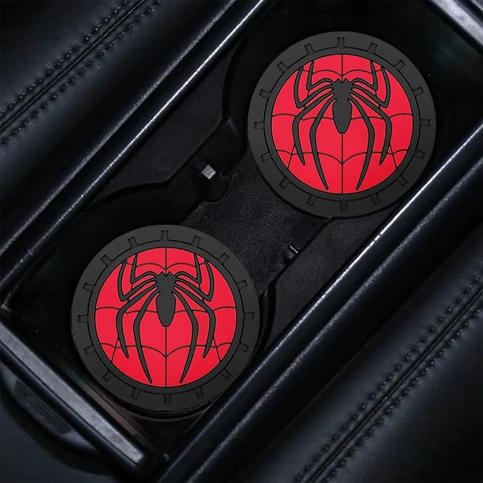 2Pcs Car Cup Holder Coasters for Spider Marvel Fans, Silicone Non-Slip Drink Mats, Cup Mats for Car Interior Accessories, Universal Anti-Spill Coaster Insert