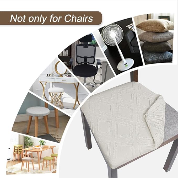 SearchI Water Repellent Seat Covers for Dining Chairs, 4 Pack Jacquard Stretch Dining Room Chair Seat Covers, Kitchen Chair Seat Covers Protectors(Beige Diamond)