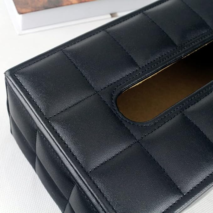 High-end Fashion PU Leather Tissue Box Holder Business Black, Rectangular Napkin Holder Drawer Paper Dispenser, Home Office Car Tissue Holder with Magnetic Bottom (Black Checkered)