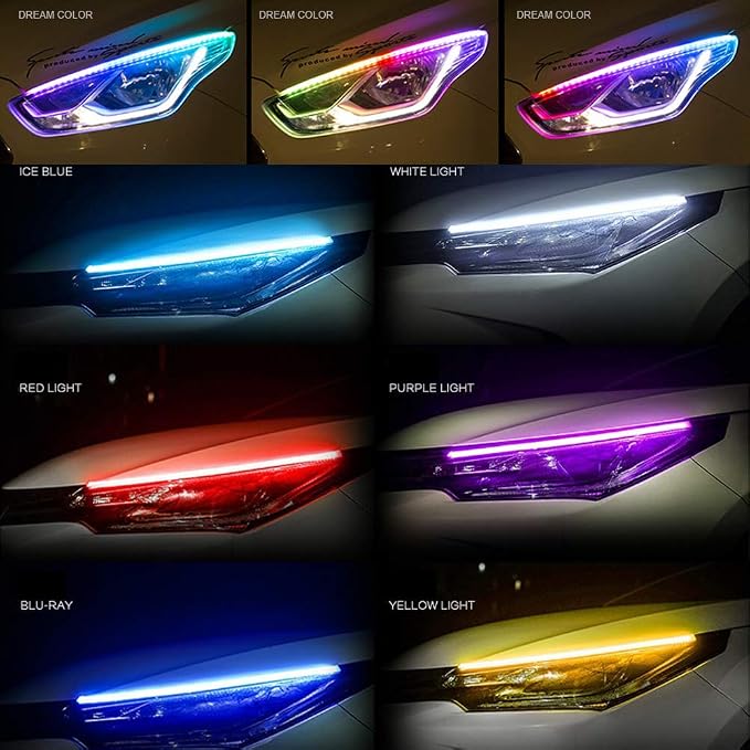 Car Headlight LED Strips, LEDCARE 24 Inch Exterior Car Lights with Dreamcolor Chasing, Flexible Waterproof LED Daytime Running Light Strip with Wireless APP Control, 2-Pack